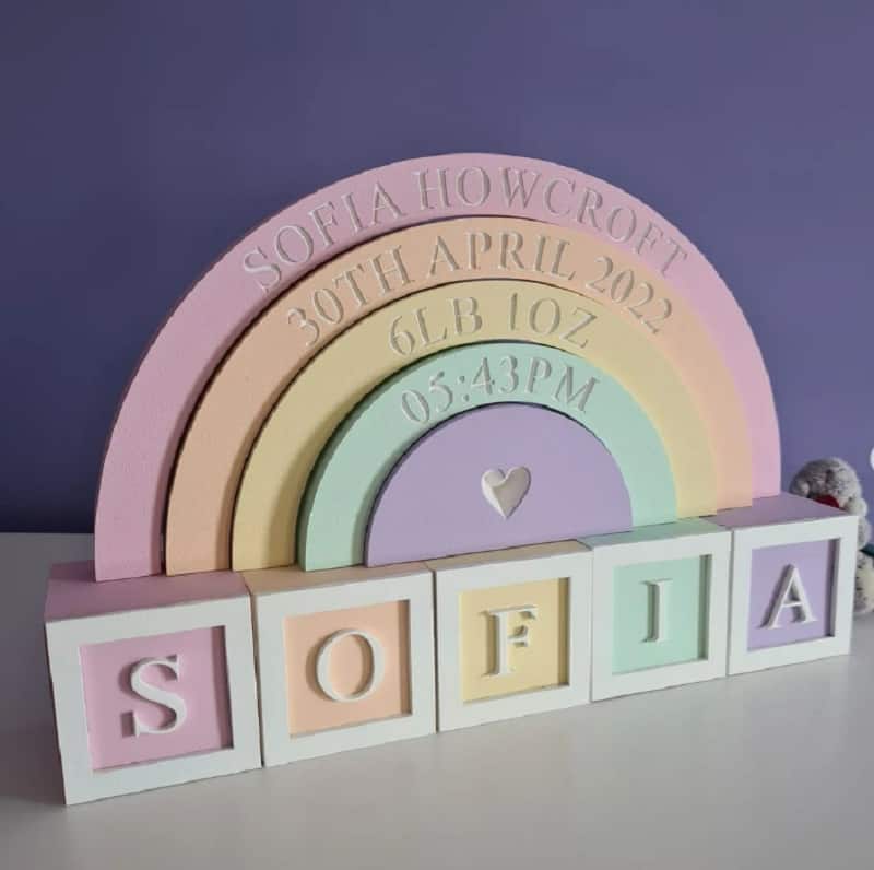 Personalized wooden rainbow stacking blocks
