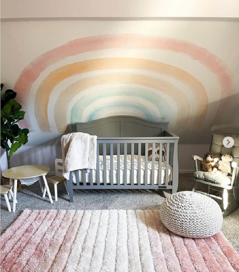 giant rainbow wall to ceiling mural