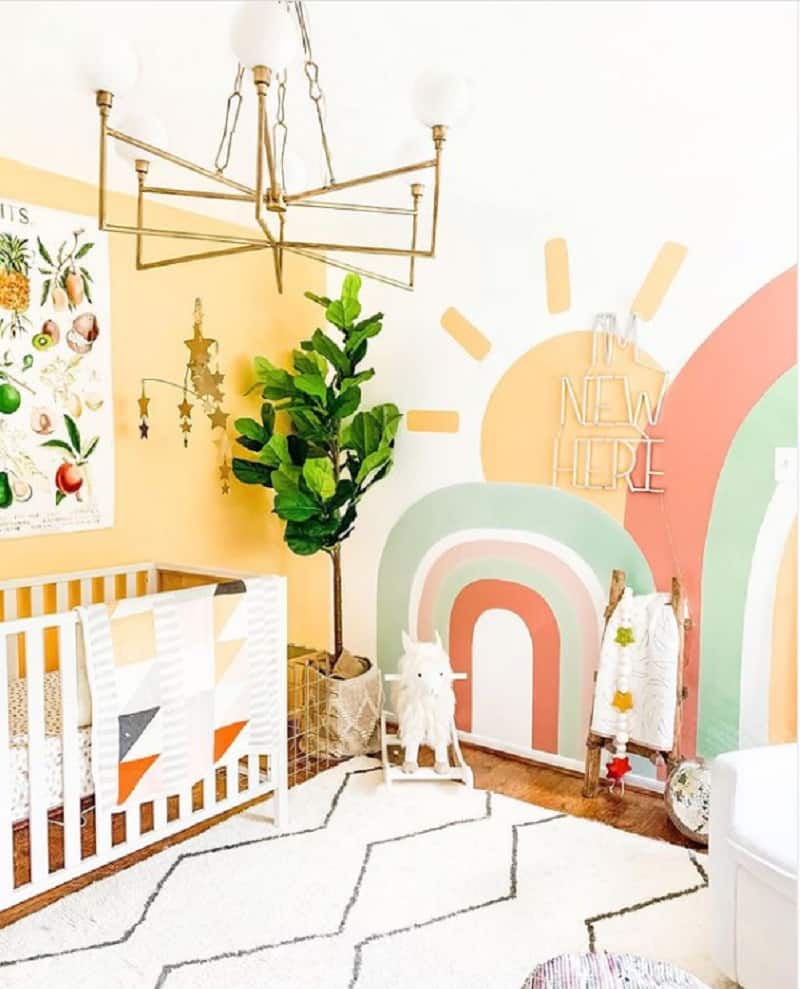 bright neon rainbow nursery accent wall