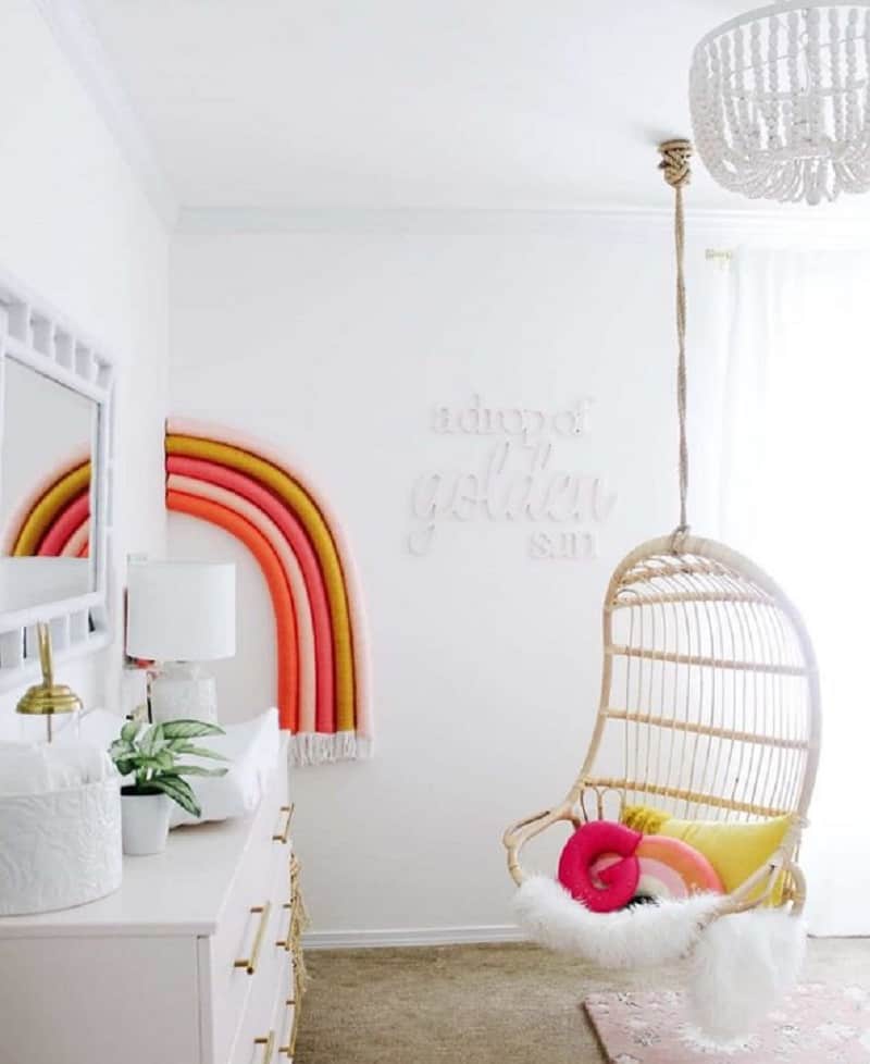 DIY rainbow wall decor for a corner wall