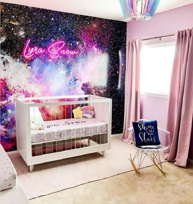 galaxy space themed nursery girl