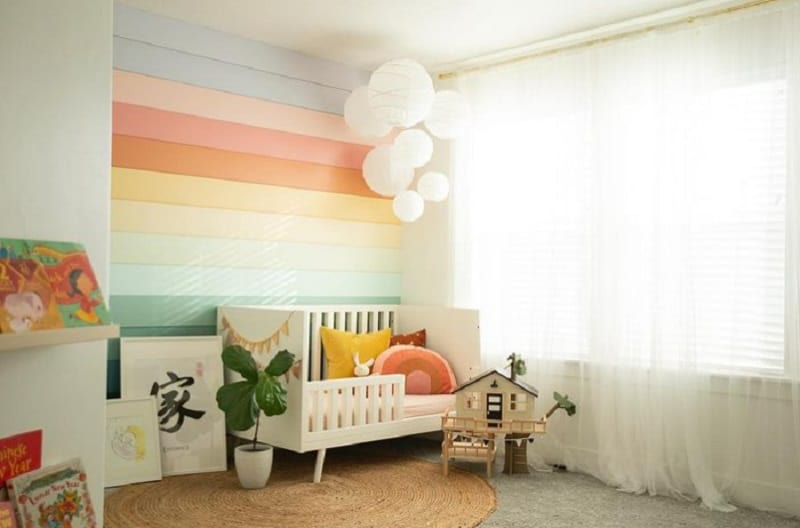 colorful striped rainbow nursery wall