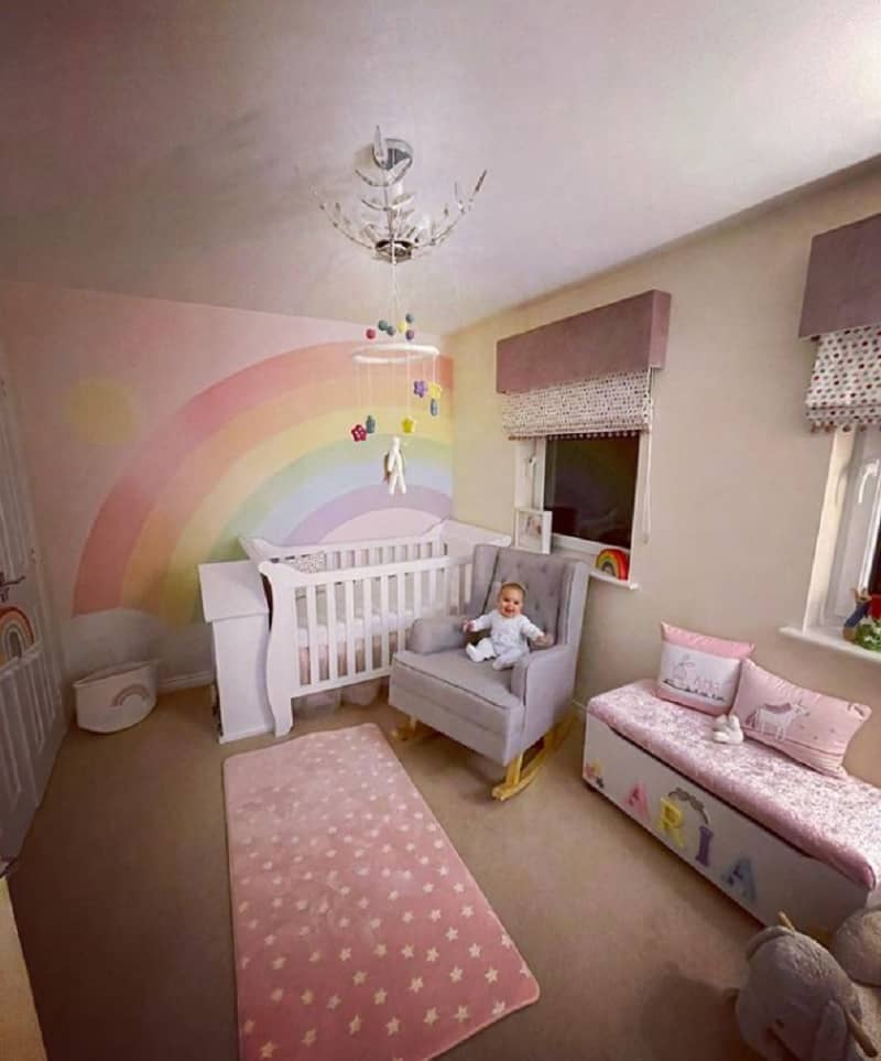pink room and rainbow nursery walls for girls
