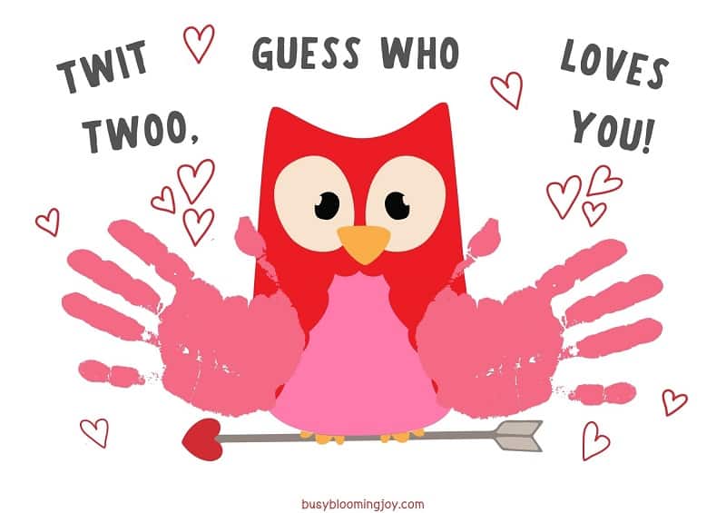 cute owl as Toddler Valentines handprint card ideas