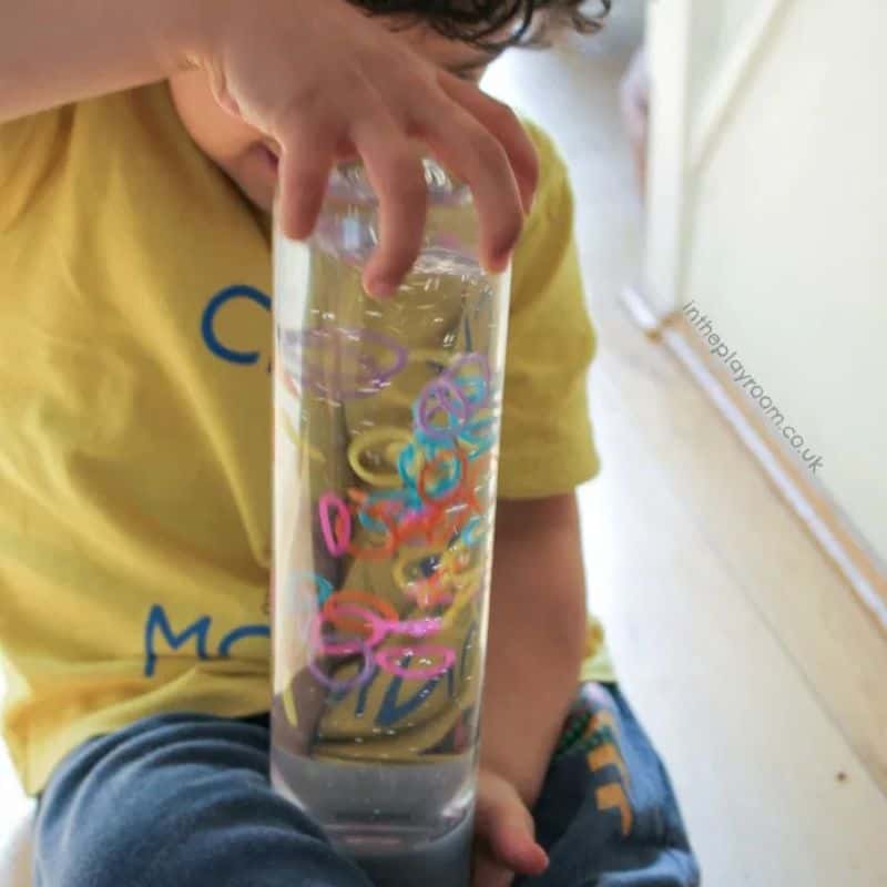 loom band sensory bottle play for 1 year old