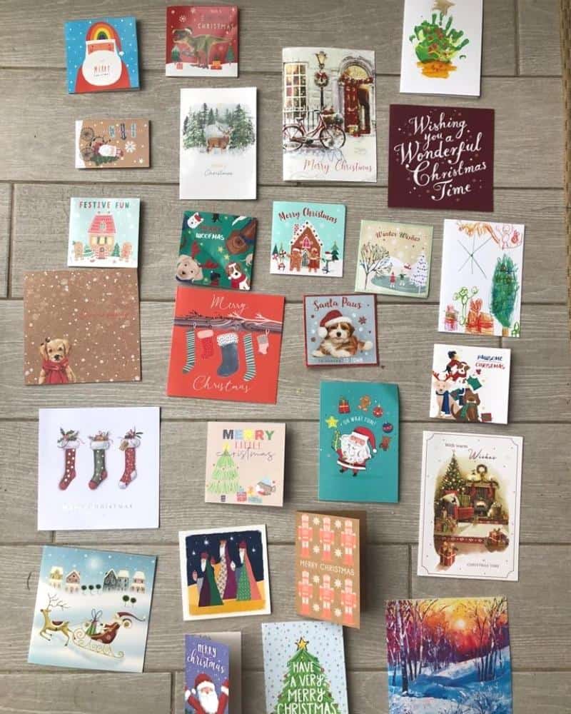 gatther all old christmas cards you want to repurpose