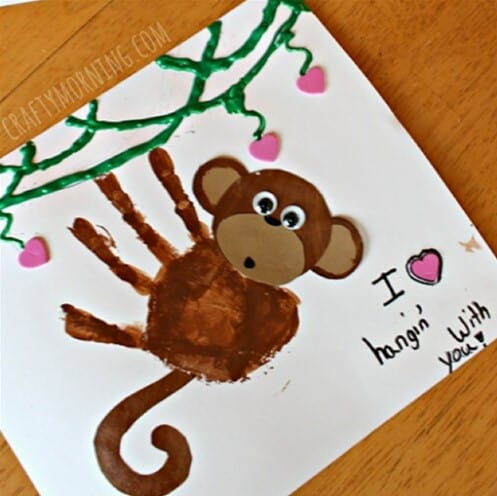 funny monkey Toddler handprint art ideas for Valentines