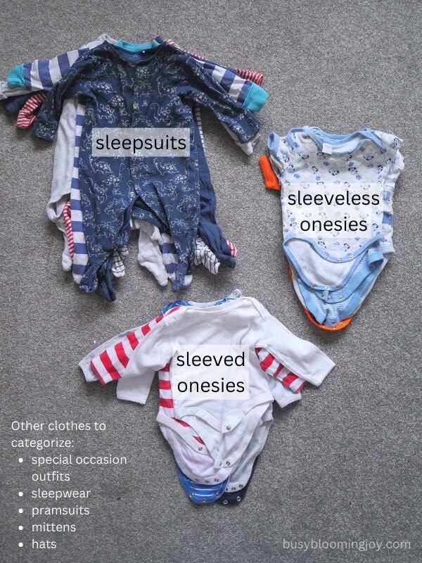 Before you start organizing your baby clothes in the dresser drawers, sort them by size and then type
