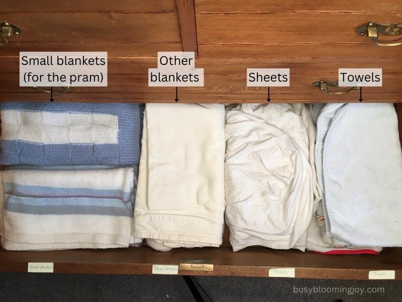 Simply fold and stack blankets, sheets and towels to keep them organised in the nursery dresser drawers