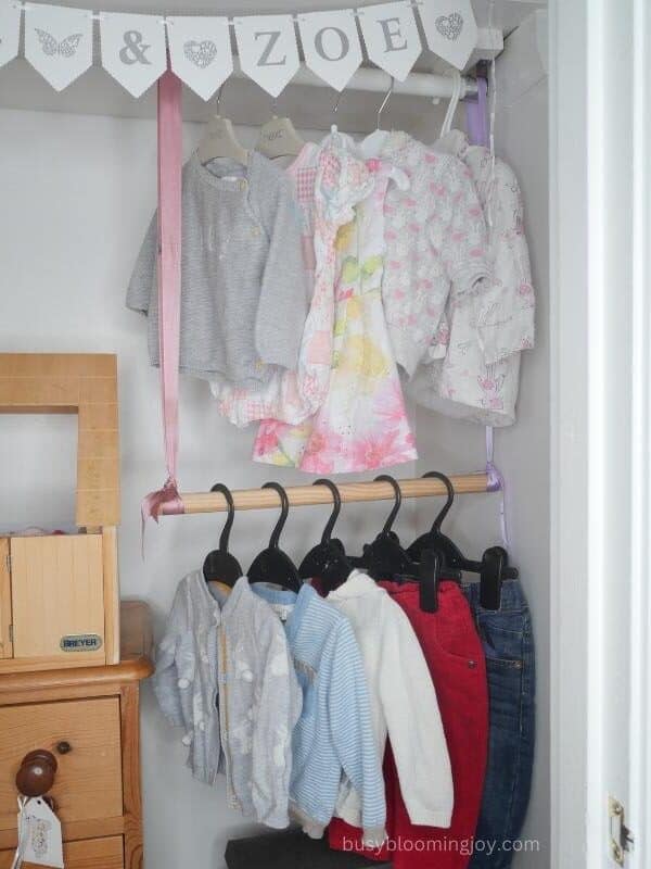 Hang special occasion clothes and store and organize everyday baby clothes in the nursery dresser drawers