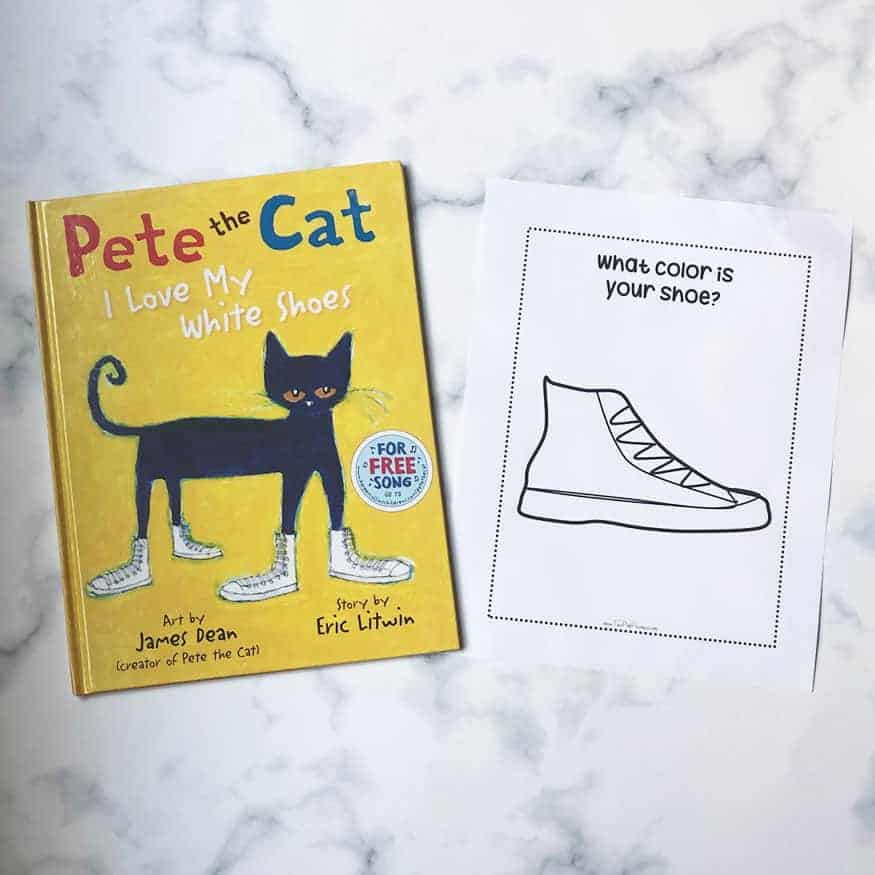 Pete the Cat shoe coloring activity