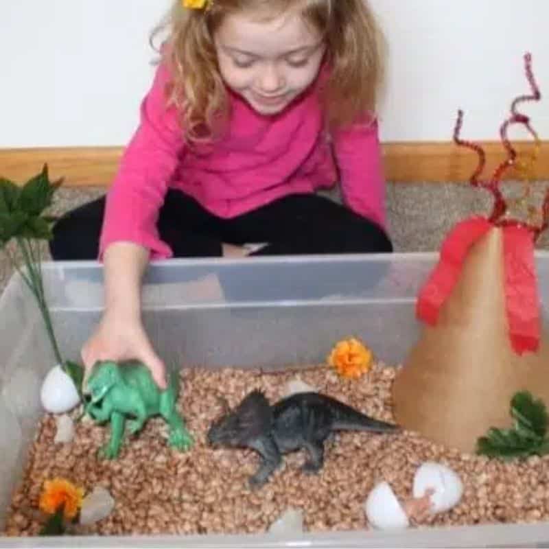 Dried Pinto Beans Dino Sensory Bin for toddlers