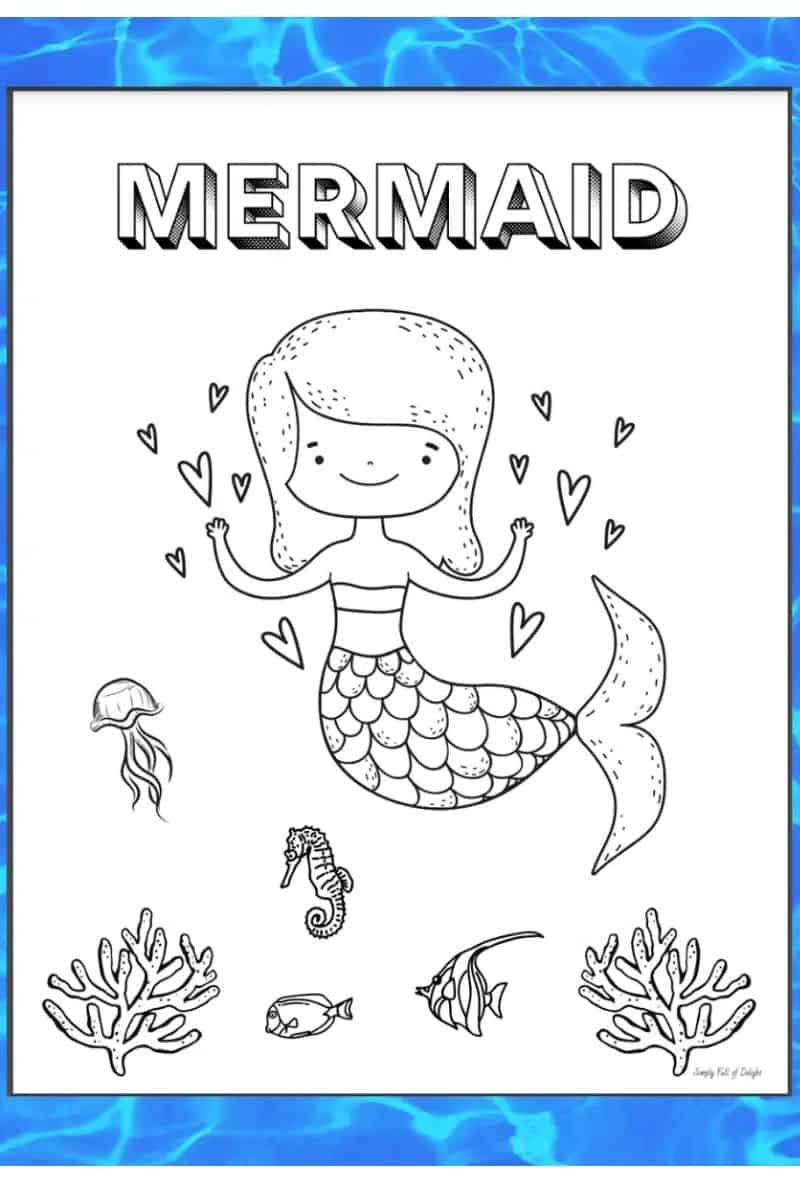 mermaid coloring page to add for 4th birthday party at home