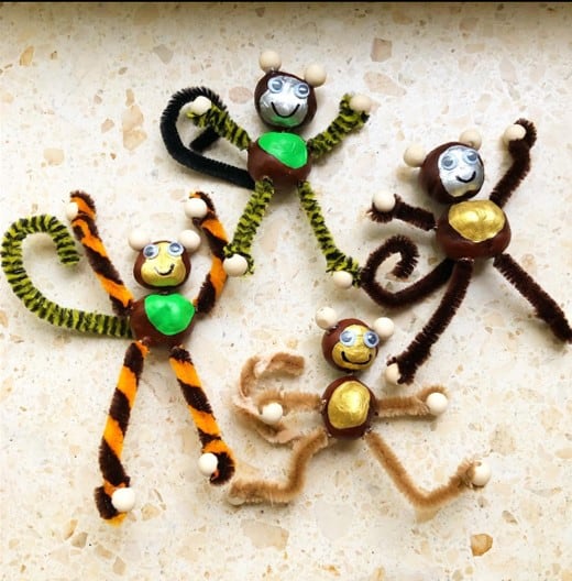 Chestnuts and Fuzzy Wire Monkey Craft