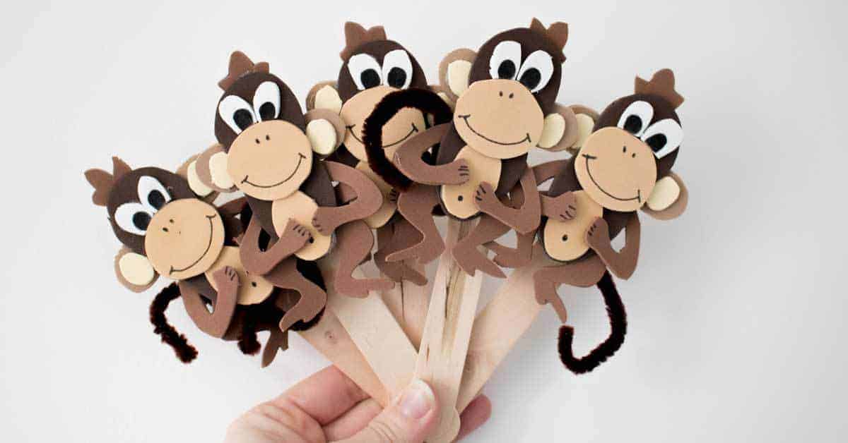 DIY 5 Little Monkey Puppet Craft and Activity for little kids