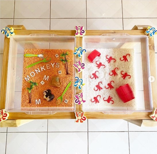 Monkey Sensory Bin Table ideas