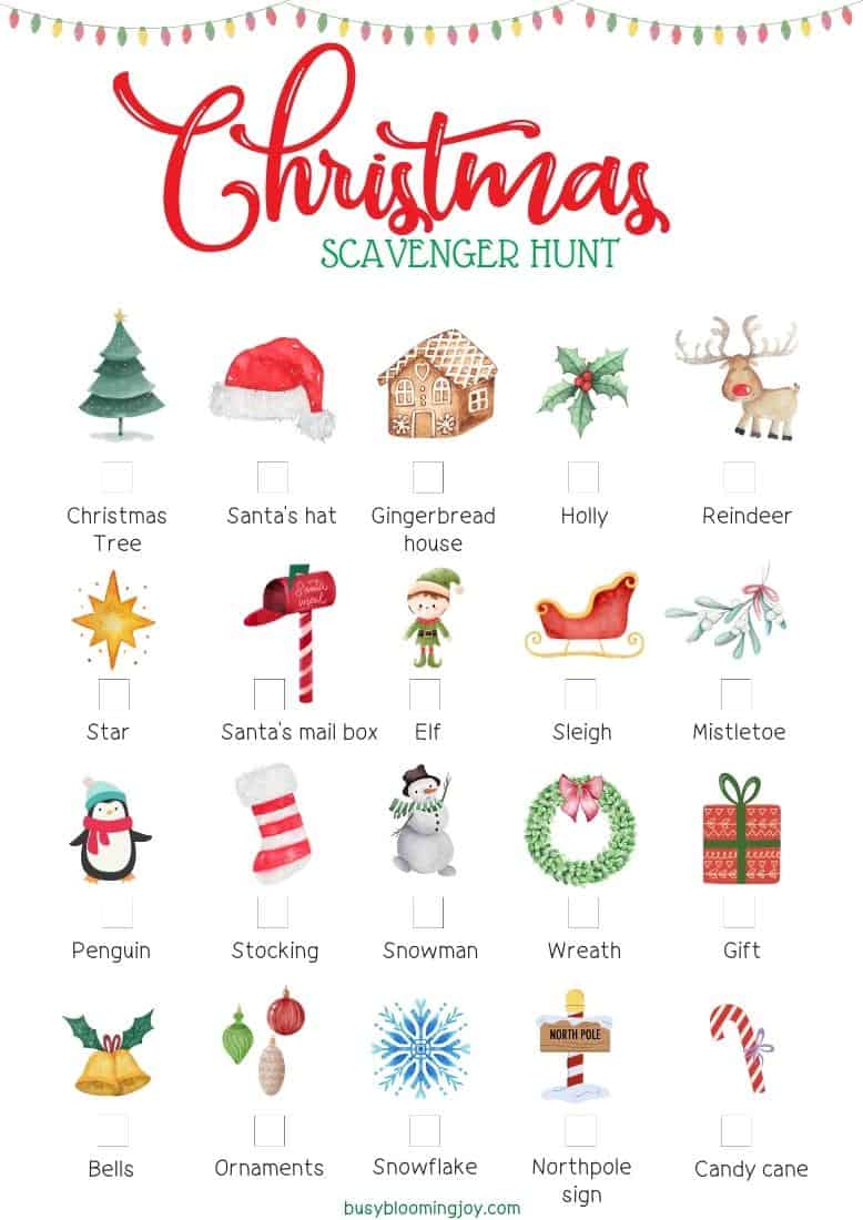 free christmas light scavenger hunt printable with pictures for preschoolers - 1