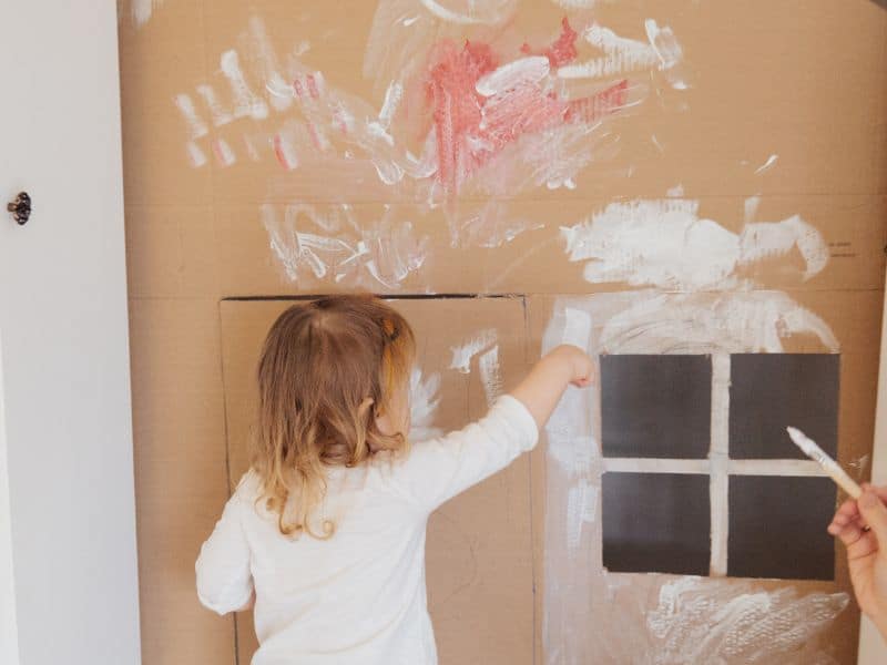 cardboard box fingerpainting for 1 year olds