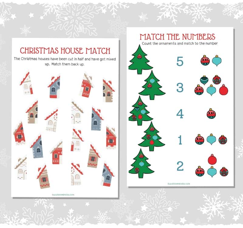 free Christmas activity booklet - number match and house match