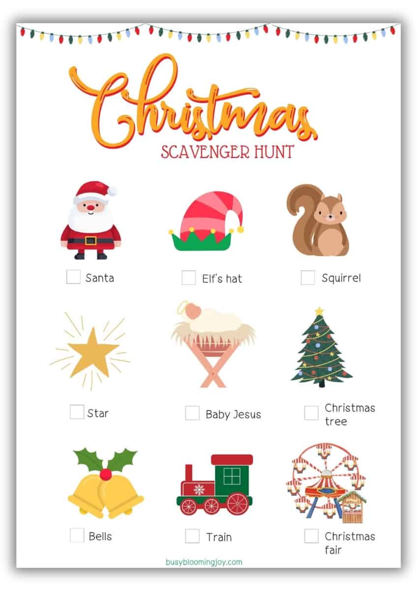 SECOND free christmas light scavenger hunt printable with pictures for toddlers