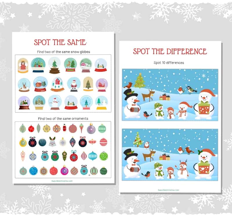 spot the diff spot the same worksheets in holiday printable pack