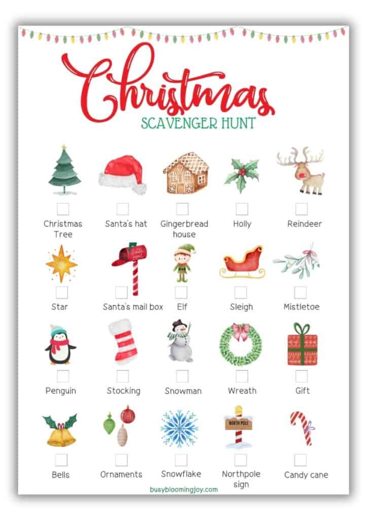 7 Free Christmas Light Scavenger Hunt Printable PDFs for Kids