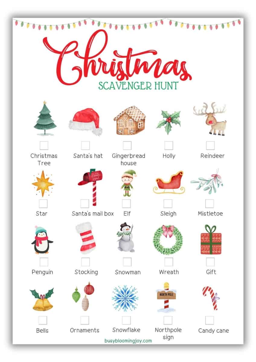 free christmas light scavenger hunt printable with pictures for preschoolers - 1