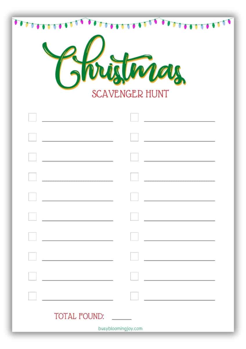 free christmas lights scavenger hunt list template