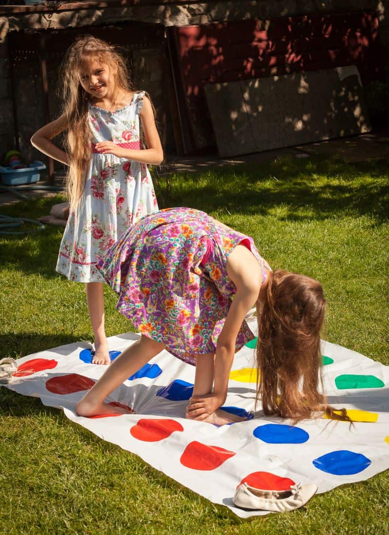 fun twister game during a birthday party