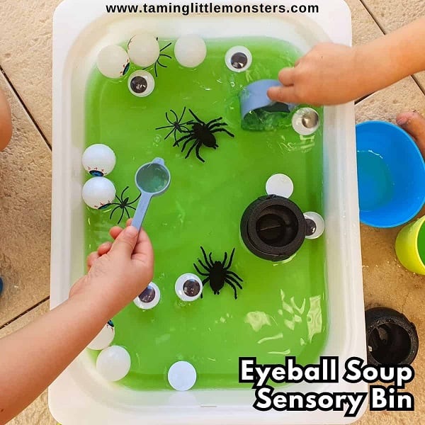 Eyeball Sensory Soup Halloween activity for toddlers