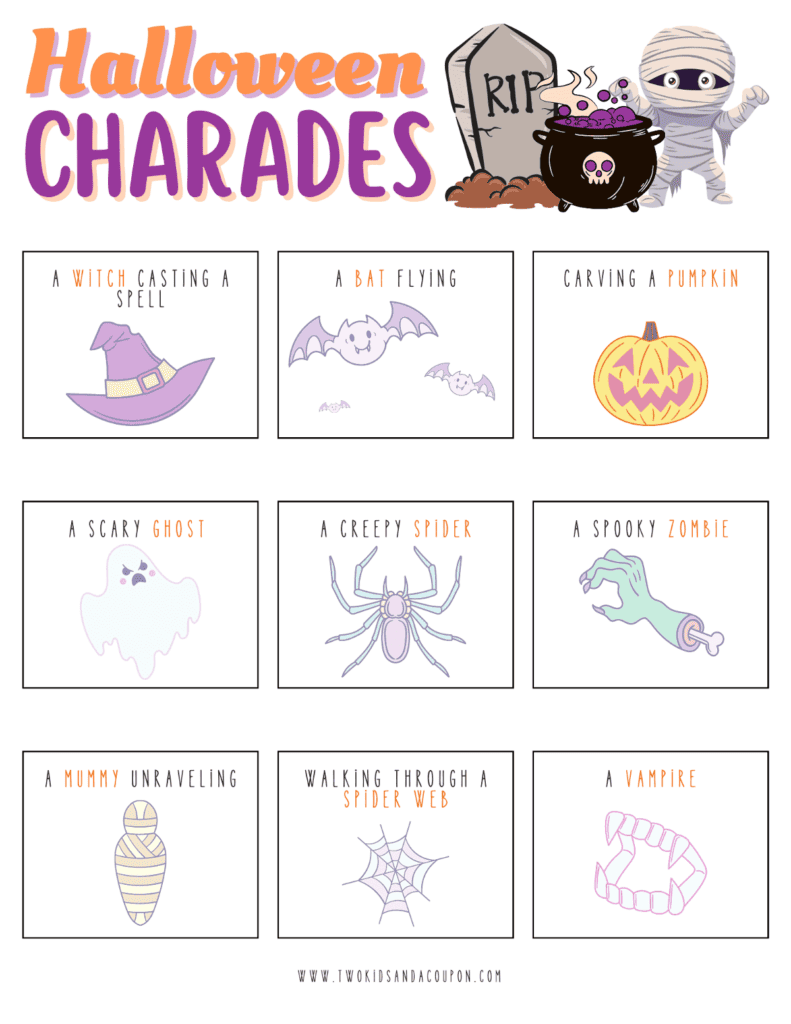 free halloween charades printable pdf for kids and adults