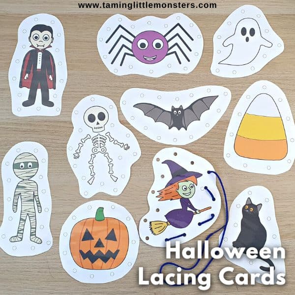Free Halloween Lacing Cards fine motor activity for Kids