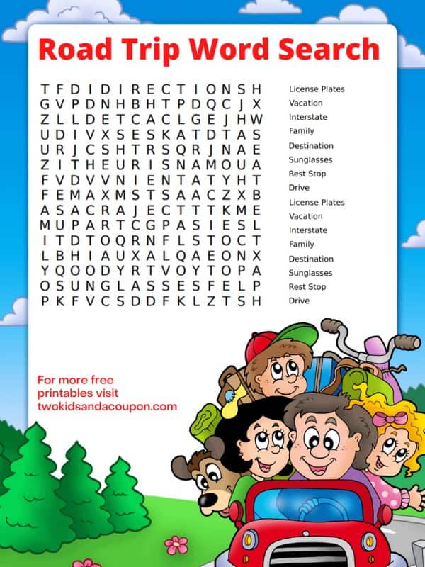 word search road trip activities printables