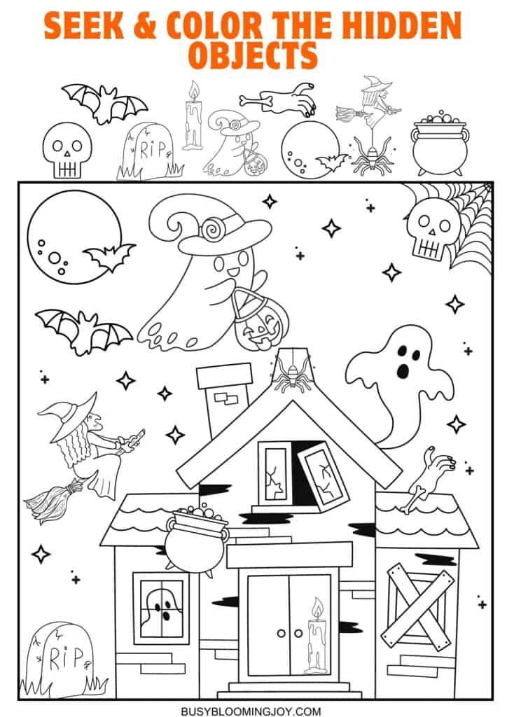 Halloween Seek and Color the Images free printable