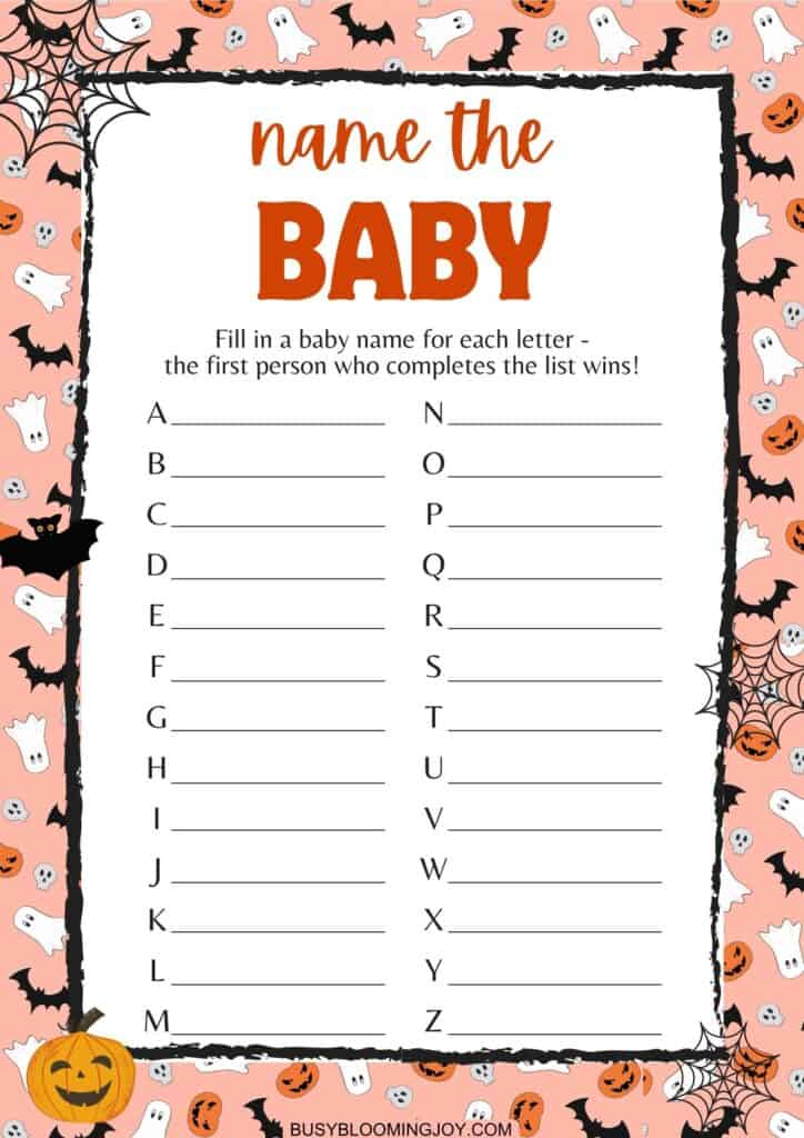 free printable baby shower games for Halloween