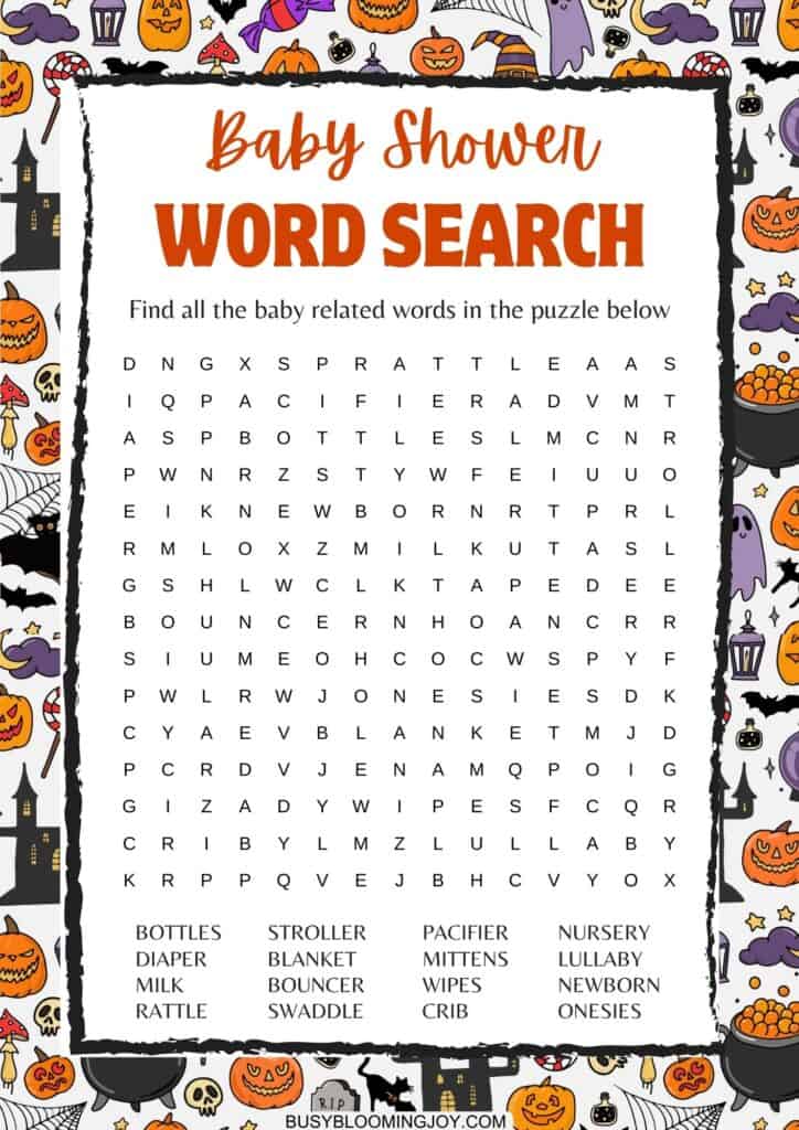 free printable halloween baby shower word search games