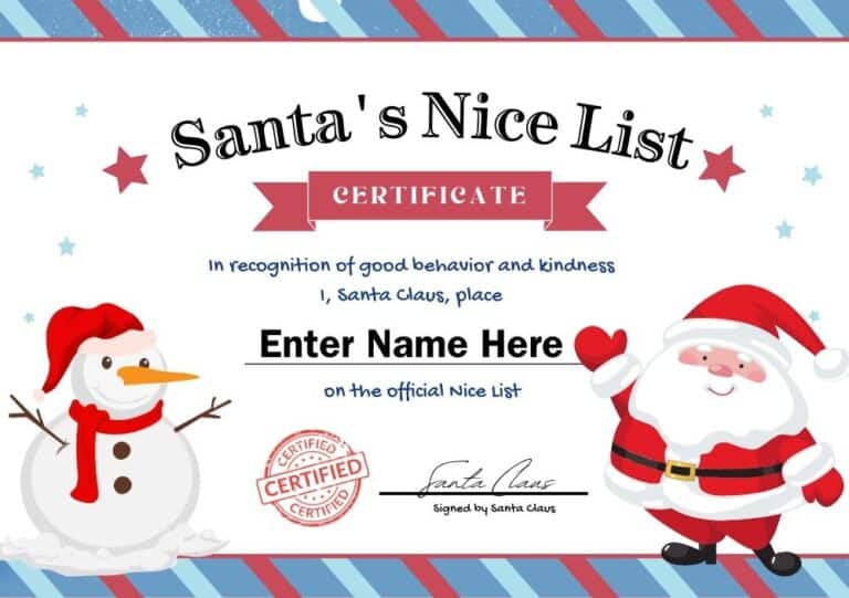 10 {Free & Editable} Santa's Nice List Certificate Printables