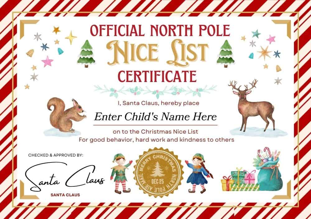 nice list certificate free printable pdf