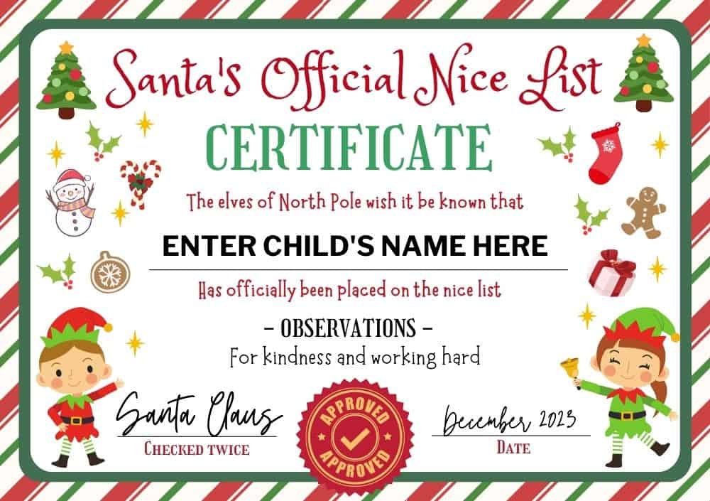 cute nice list certificate from Santa