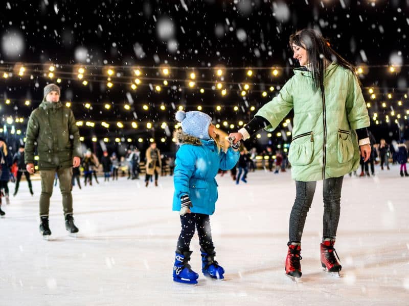 ice skating at night activity with the family