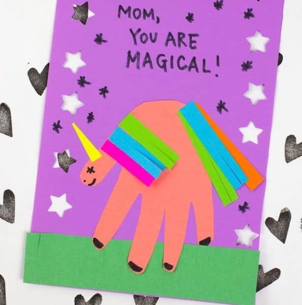 unicorn handprint card craft for kids to make