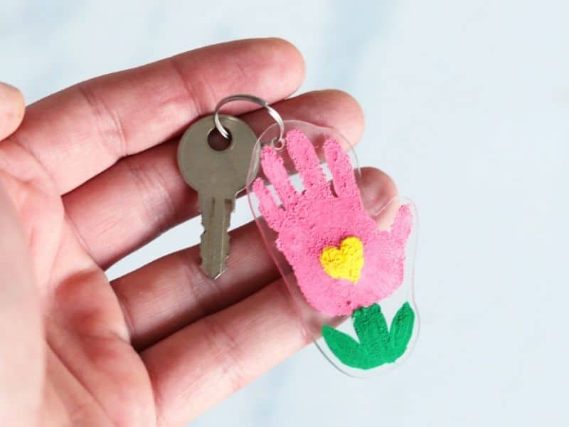 adorable Shrinky Dinks Flower Handprint Keychain