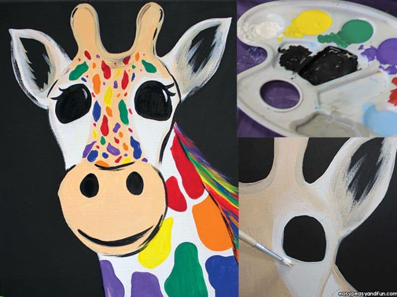 Rainbow Giraffe Painting Canvas Art Idea