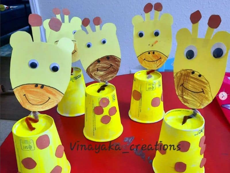 paper cup simple giraffe activity for kids