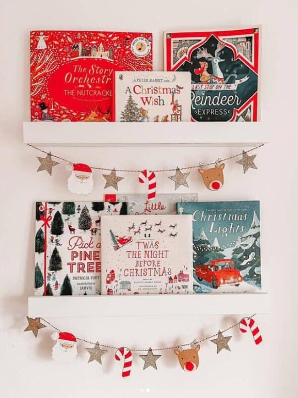 christmas themed nursery floating bookshelves