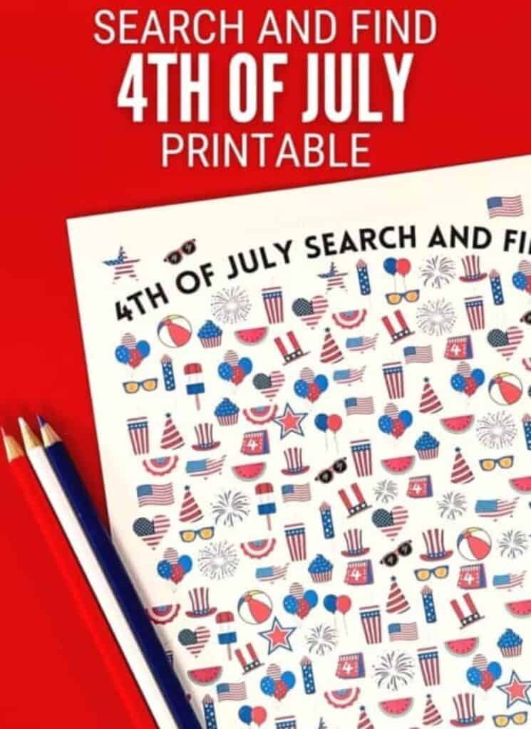 search and find printable activity for 4th of July parties