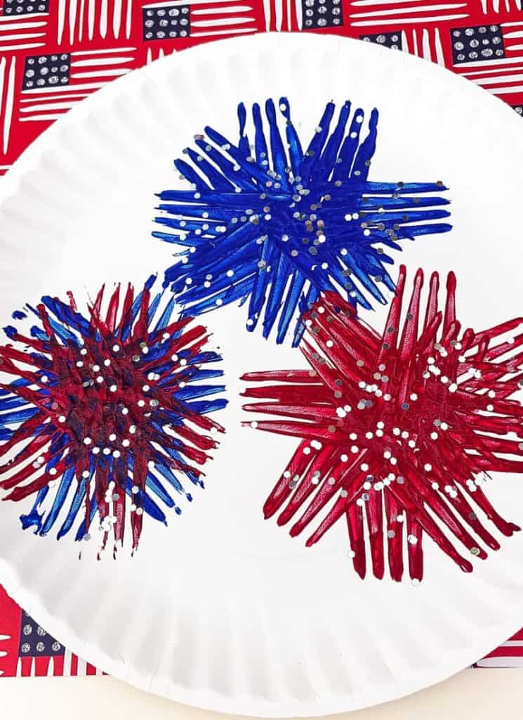 Paper Plate Fork Fireworks activity for kids to make