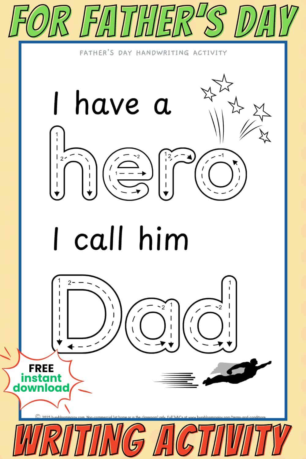 I Have a Hero I Call Him Dad Father's Day Writing Activity+Feature Image