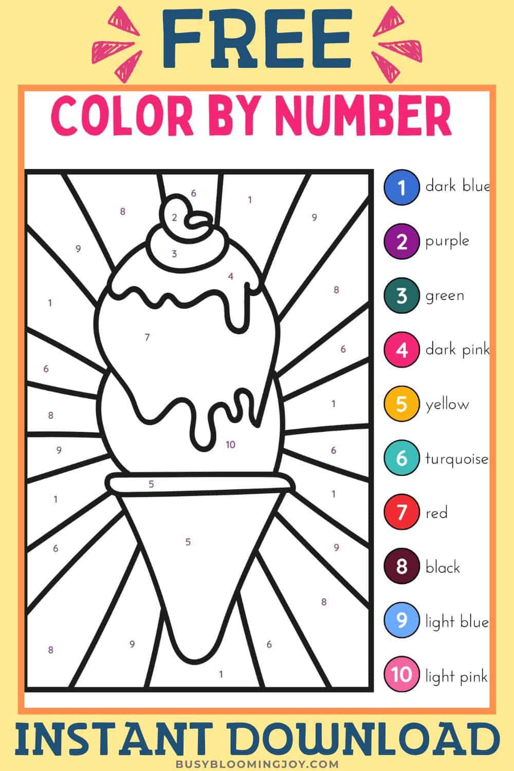 Read more about the article FREE Printable Ice Cream Color by Number Worksheet for Summer
