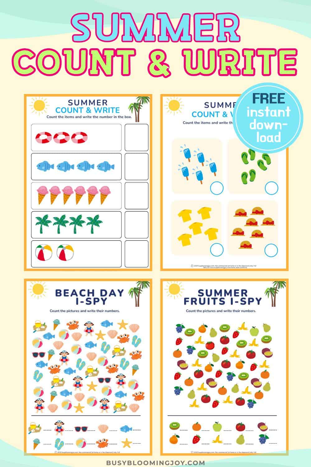 free printable summer-themed count & write